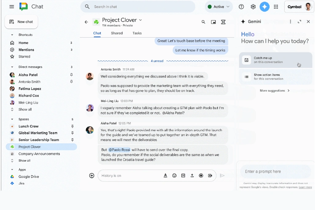 Google Chat Gemini extension interface