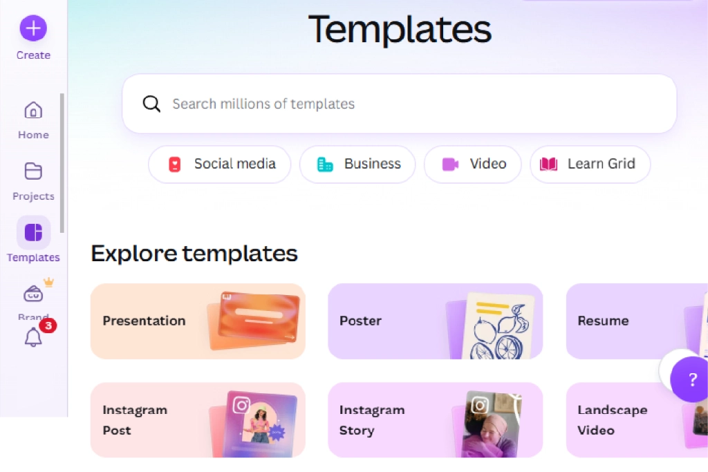 Canva templates dashboard interface