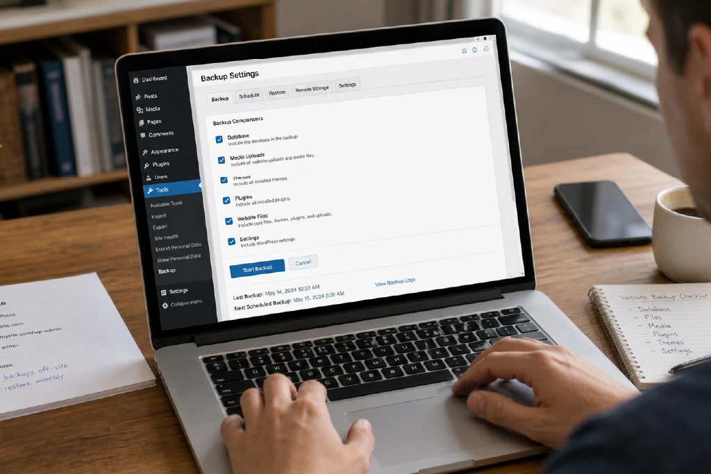 Configuring website backup settings